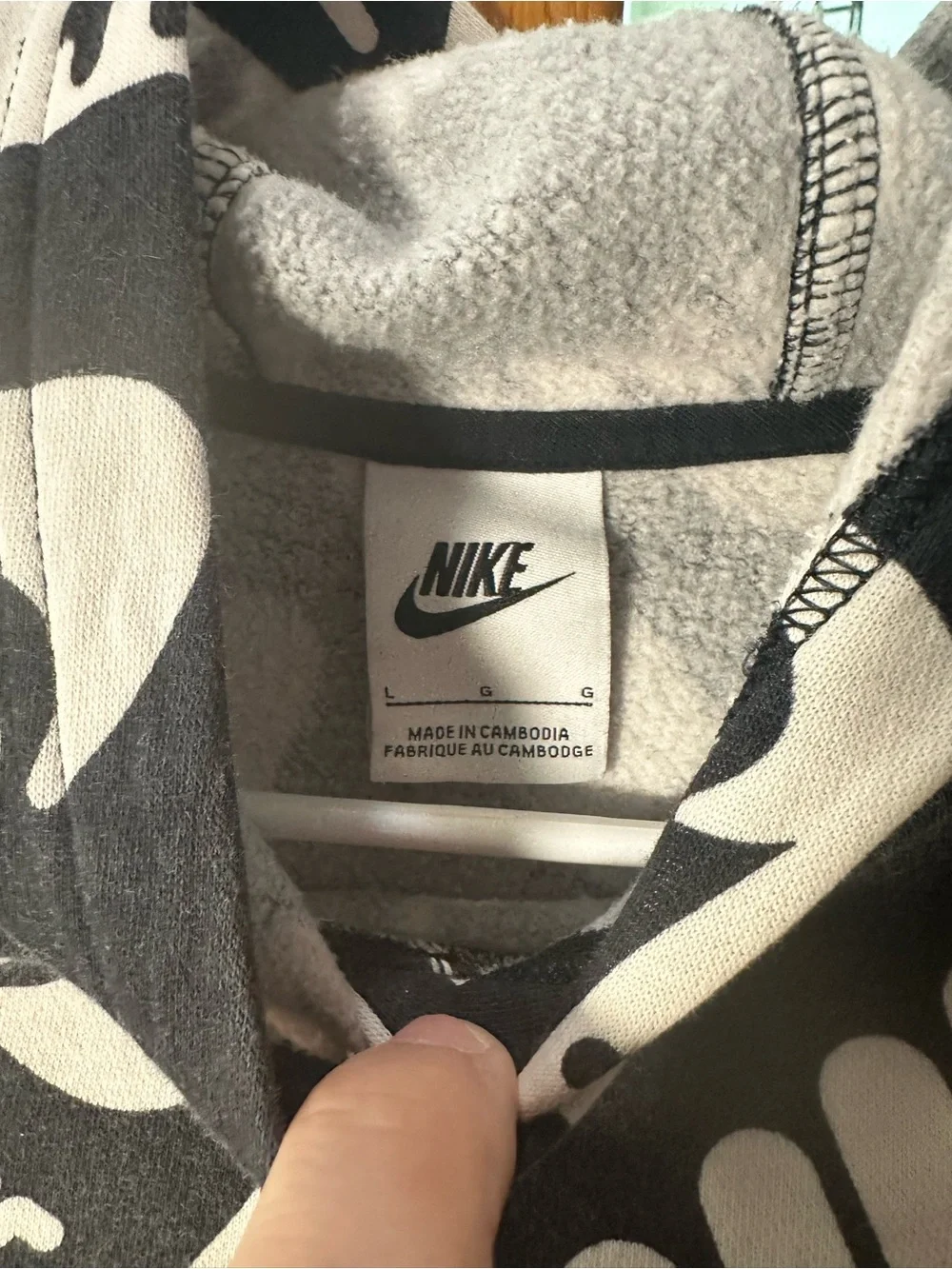 Nike Sportswear Club Fleece Kids' Black White All-Over Print Pullover Hoodie